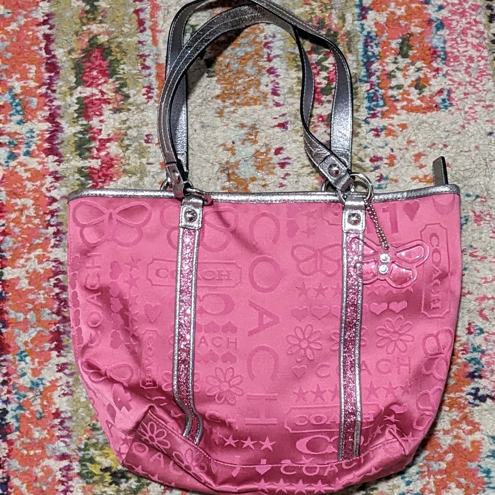 Coach Pink Tote Bag with Silver Accents